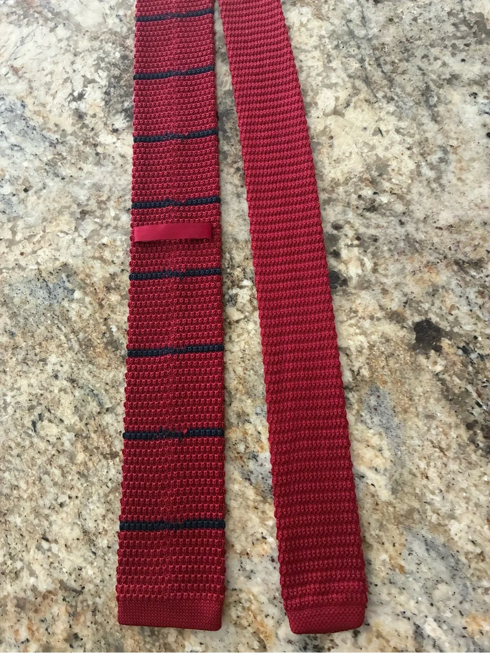 Men's knit square Red & navy blue Striped Tie, One Size Classic Length